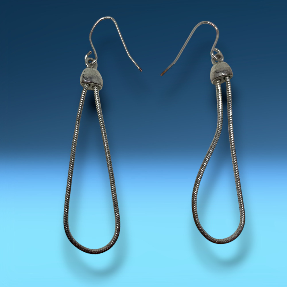 Vintage 1980s Serpentine Silver Tone Lariat Dangle Earrings Disco Couture Runway